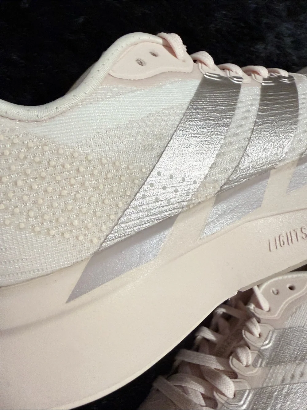 adidas Adizero pacer  Shoes in Pale Pink with Metallic Silver Stripes